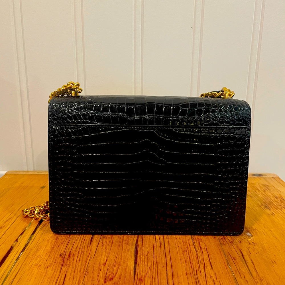 AUTHENTIC SAINT LAURENT SUNSET MEDIUM IN BLACK CROCODILE EMBOSSED SHINY LEATHER - Picture 2 of 8